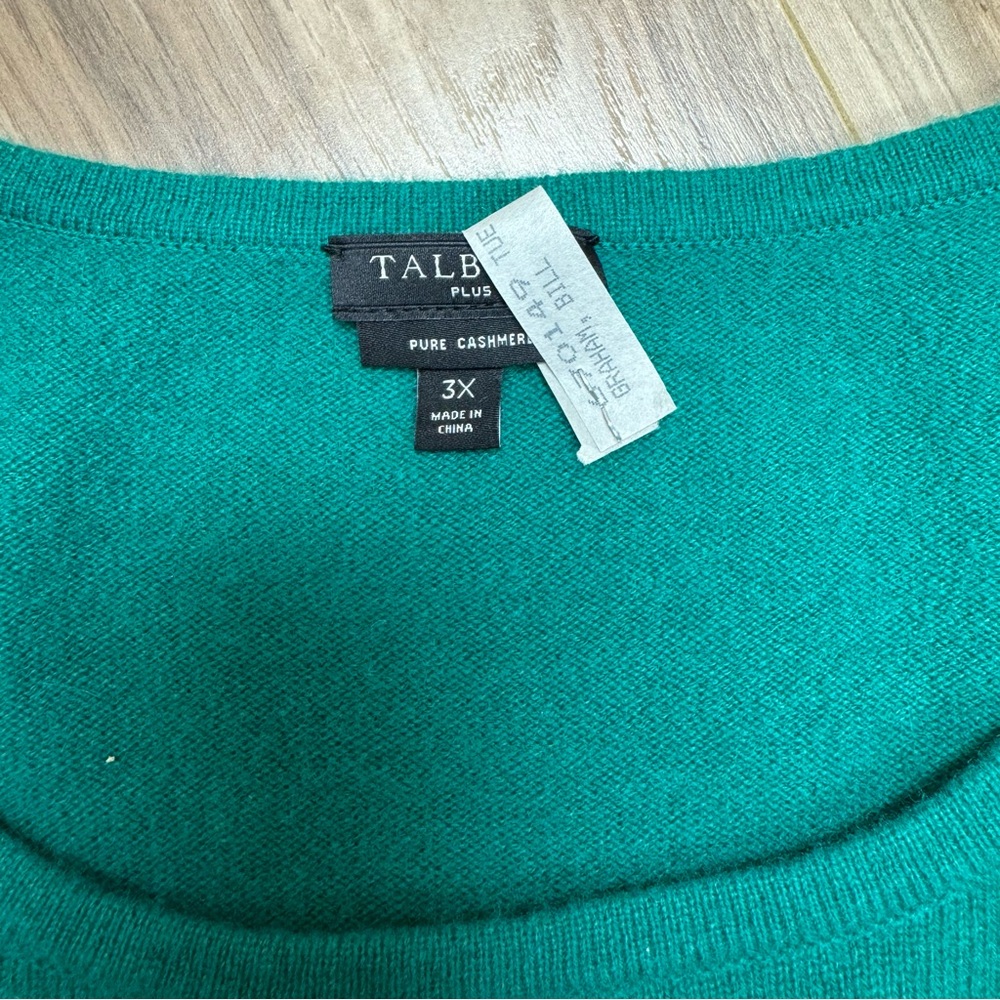 Talbots Pullover 100% Cashmere Sweater Plus 2X Navy Blue Green Striped Soft Slim - Picture 15 of 15